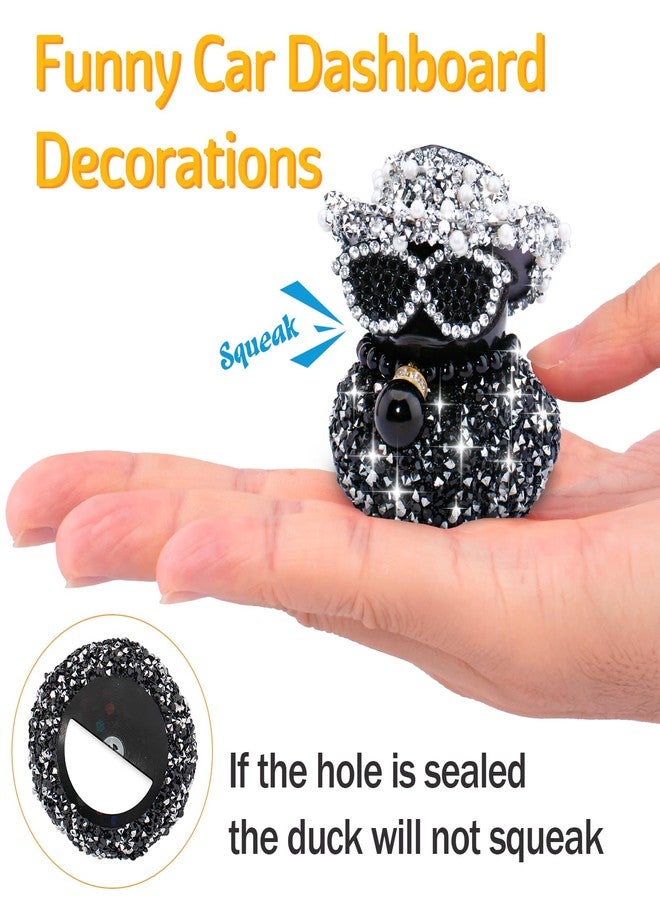 wonuu Black Diamond-Studded Bling Rubber Duck Car Ornaments Rhinestones Sparkly Dashboard Decorations for Cool car Accessories, A_Silver - Image 5
